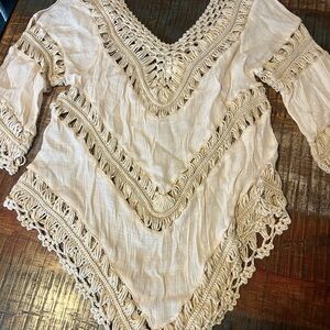 Chic Beige Crochet Women's Tunic